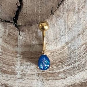 Gold metal blue opal belly/navel piercing bar